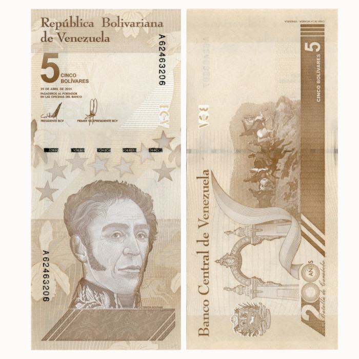 5 Боливаров 2021 года - Венесуэла P-W115 UNC