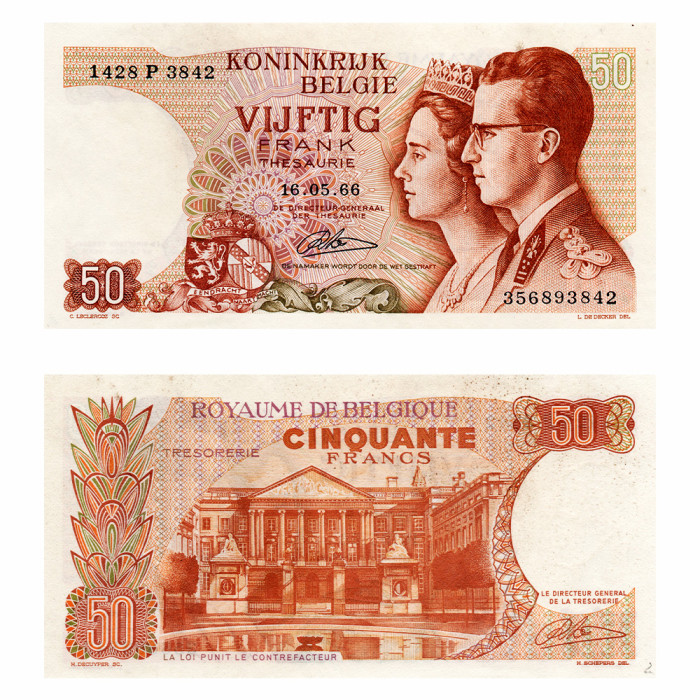 50 Франков 1966 - Бельгия P-139(4) aUNC
