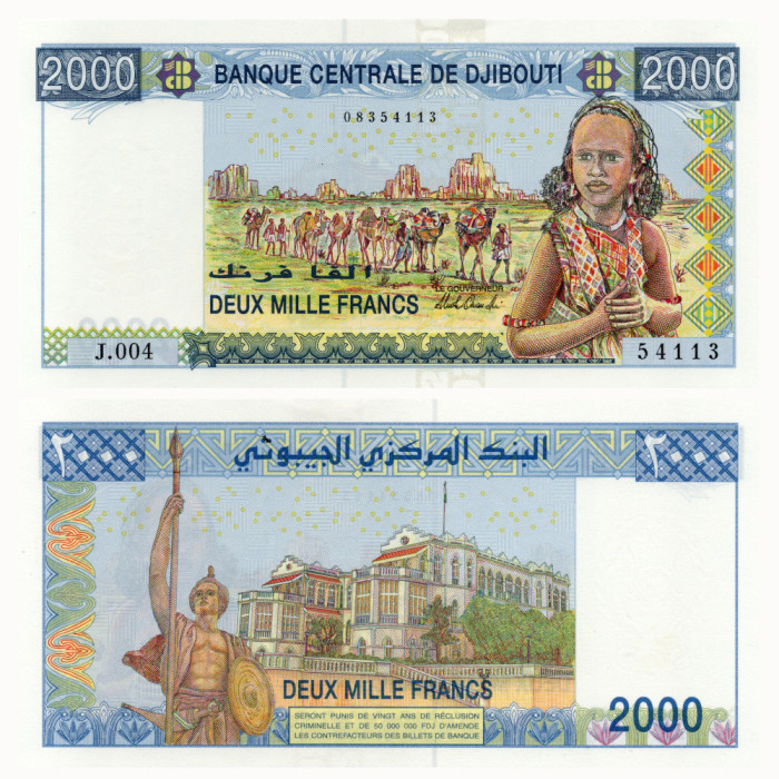 2000 Франков 2008 года - Джибути P-43(2) UNC