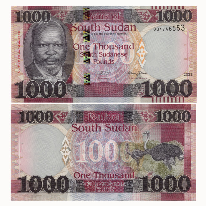 1000 Фунтов 2021 года - Южный Судан P-W17 UNC