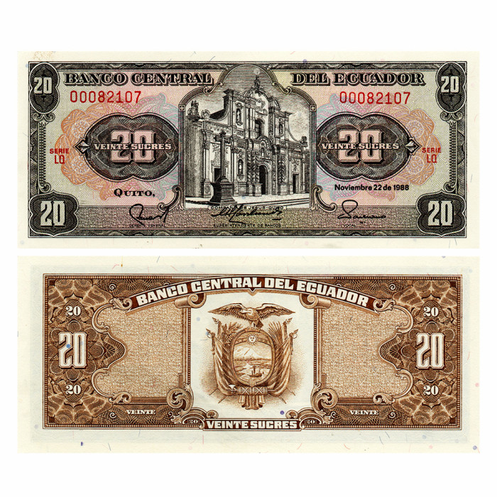 20 Сукров 1988 года - Эквадор P-121Aa UNC