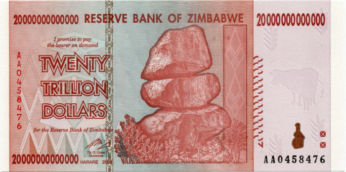 Банкнота Зимбабве 20,000,000,000,000 Долларов 2008 год P-89 UNC