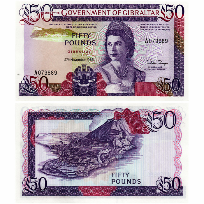 50 Фунтов 1986 года - Гибралтар P-24 UNC